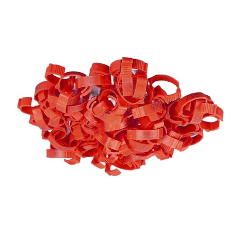 100Pcs Chicken Leg Rings,Bright Color Chicken Identification Bands Clip On Plastic Numbered Poultry Leg Bands for Birds Ducks Goose Gamefowl (100Pcs Red Rings with Number Markers)