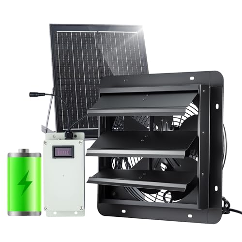 GROWNEER Solar Powered Exhaust Fan, 30W Solar Panel+12" High Speed Solar Powered Fans with Power Adapter, Waterproof Solar Fan with Bracket for Shed, Chicken Coop, Greenhouse, Attic - style: 12 Inch with Solar Panel