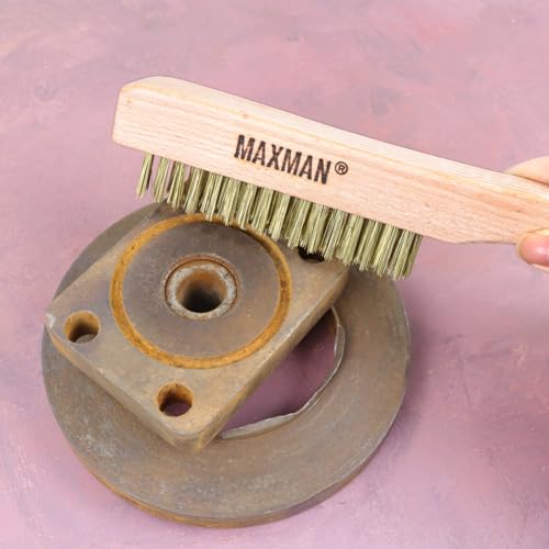 MAXMAN Brass Brush 2Pcs, 10" Heavy Duty Brass Wire Brush, Rust/Weld Remover | Heavy Duty Brass Bristles, Metal Brush, Curved Beechwood Handle, Wire Brushes for Cleaning Rust, Compact & Sturdy - style: 2Pcs Brass Brushes