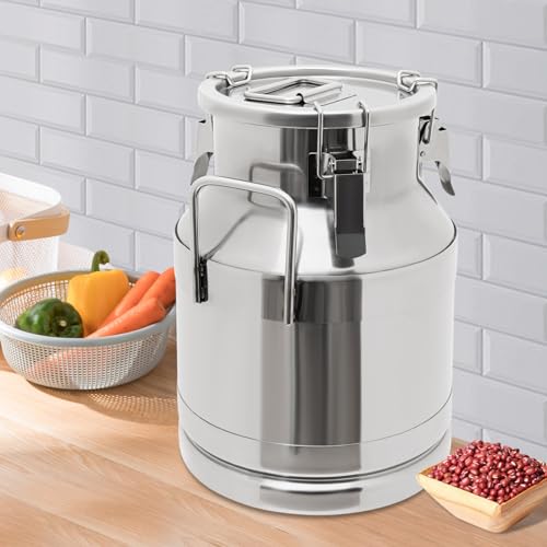 Stainless Steel Milk Can, 10 Liter Seamless Milk Jug Wine Pail Bucket 2.64 Gallon Anti-Leak Liquid Storage Container Milk Pail with Sealed Lid Heavy Duty for Milk and Wine (10L) - size: 10L