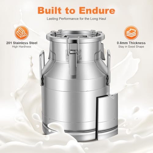 DYNAMI 2.6Gal Stainless Steel Milk Can with Sealed Lid and Handles,Anti-Leak Liquid Storage Barrel,Food Grade Container for Milk, Liquid,Solid Storage and Transport,Large Opening for Easy Cleaning - size: 2.6Gal