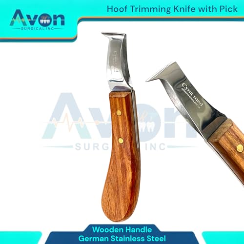 Hoof Knife, Double Edged Hoof Trimming Knife with Wooden Handle Horse Farrier Tool Non Slip Equine Grooming Loop Oval Hoof Shears Multipurpose Hoof Cutter for Cutting Horses Donkeys Cows Hooves