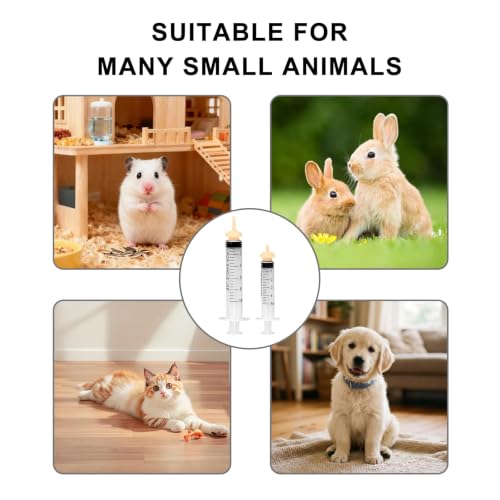 Pet Feeding Syringe with Silicone Nipples | Kitten Syringe for Feeding Newborn Kittens, Puppies, Rabbits and Small Animals (5ml+10ml +10 Silicone Nipples) - color: Ivory