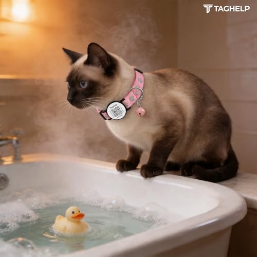 Smart QR Code Cat Collar 2-Pack: Your Cat's Digital Safety Profile, Breakaway Reflective Collar with Instant Email Alert When Scanned (Pink & Purple A) - color: Paw pattern - Pink & Purple