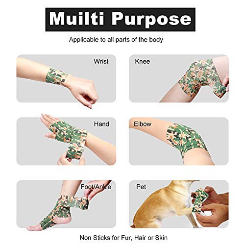 FRESINIDER 16 Rolls Self Adhesive Wrap Athletic Tape Gauze,Medical Bandage,Breathable Elastic Cohesive Bandage for Sports Injury & Pet (Camo) - color: Camo