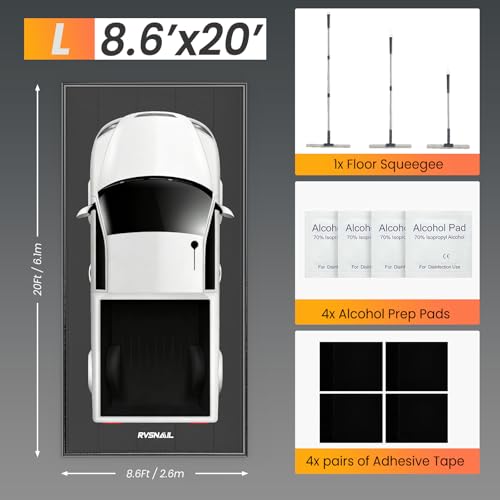 8'6''x20' Heavy Duty Garage Floor Mat, 1.2inch Thick Containment Mats, Waterproof PVC Matwith High Elastic Sponge Column, Non-Slip Surface, Parking Mat with a Squeegee - size: 8'6"x20'