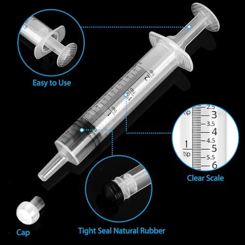 5 Pack 10mL Syringes, 10cc Syringe with tsp & mL Measurement and Press-In Cap for Liquid, Food, Oral, Pet, Scientific Labs, Measurement, Dispensing