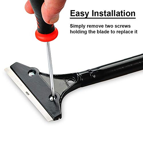 Razor Blade Scraper, 4-inch Heavy Duty Long-Handle Scraper for Wallpaper, Paint, Floor, Tile and Windows, Rubber Grip, Made in USA