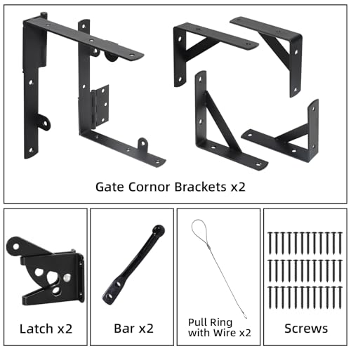 WEKIS 2 Sets Anti Sag Gate Kit Heavy Duty No Sag Kit Gate Corner Brace Bracket for Wooden Fence Gate with Self-Locking Gate Latch - size: Double Door Set