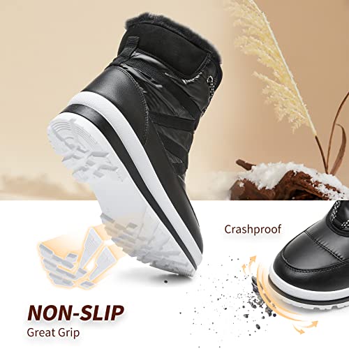 BABUDOG Womens Warm Fur Lined Mid-Calf Boots Waterproof Winter Snow Boots Non-slip Lace up Combat Boots - color: Black, size: 9