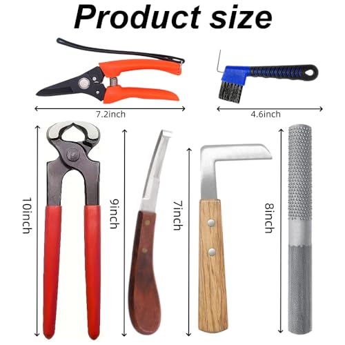 10 inch Farrier Tool Kits, 8 Piece, Horse Goat Hoof Trimmers | Carbon Steel Nippers Shears Nail Clipper, Mini Rasp Hoof File, Professional Farriers Hoof Nipper Cutter Handle Knife