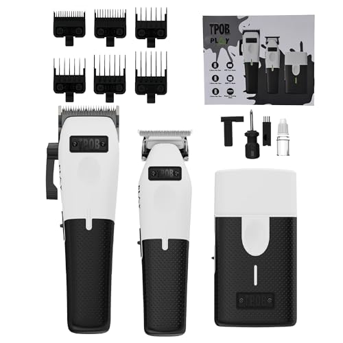 TPOB Play Barber Hair Clippers for Men 7500 RPM with Rubber Grips (White 3 Set) - color: White 3 Set