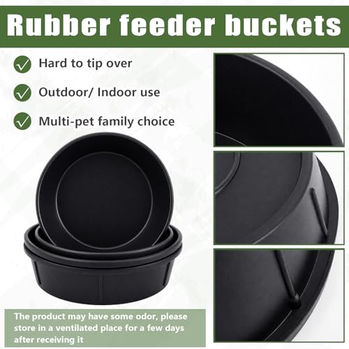 Sadnyy 4 Pcs Rubber Feed Pan 8 Quart/2 Gallon and 12 Quart/3 Gallon Utility Horse Feed Bucket Chicken Dust Bath Tub Livestock Water Trough Bowl for Chickens Ducks Goats Dogs Pigs Farm Small Animal - size: 8 Quart/2 Gallon and 12 Quart/3 Gallon