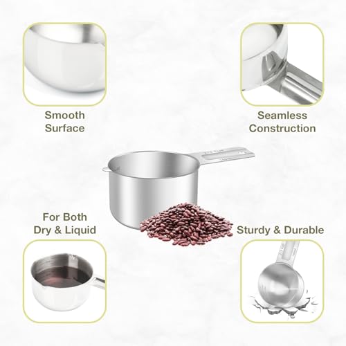 1PCS 2/3Cup (160ml, 5.3oz) Measuring Cup, Etched Inner Scale Measure Scoop | 18/8(304) Food-Grade Stainless Steel, Seamless One-Piece design, Metric and US Measurement, ‌Rust-Free, Dishwasher-Safe - size: 2/3Cup