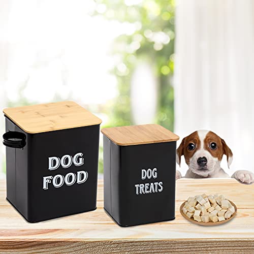 Dog Food Storage Container Farmhouse Pet Food Treats Bin with Lid and Scoop, Perfect Sturdy Canister Tins for Kitchen Countertop, Shelf, Great Gift for Pet Owners - Dog Food - Black - color: Dog Wood Black