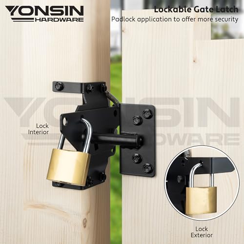 Self Locking Gate Latch Heavy Duty for Wooden Fence Gate, Post Mount Automatic Gravity Gate Lock Door Latch Hardware for Garden, Yard, Secure Pool, Black
