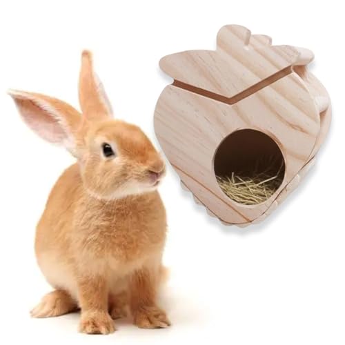 JanYoo Rabbit Hay Feeder,Natural Wooden Hay Holder for Guinea Pigs Bunny Cage Rabbit Hay Dispenser Hanging Standing-Strawberry - size: Strawberry