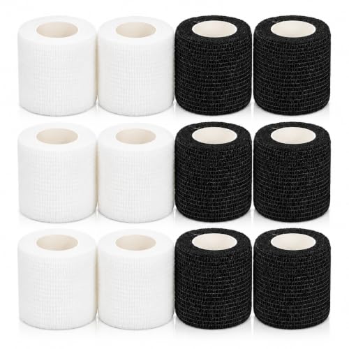 BESPORTBLE 12 Rolls Self Adhesive Elastic Bandages Wrap - Breathable Non-Woven Cohesive Bandage - 2 Inch Athletic Tape for Sports, Wrist, Ankle, Tattoo Grip Tape, Vet Wrap for Pets - Black White - color: Black White