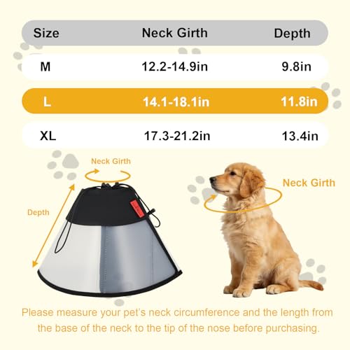 Plastic Dog Recovery Cone Collar, Soft Comfortable Breathable Post-Surgery Pet Cone, Escape-Proof, Easy Clean, Prevents Licking Wounds, Waterproof & Adjustable L (Neck 14.1"-18.1") - size: L(Neck 14.1"-18.1")
