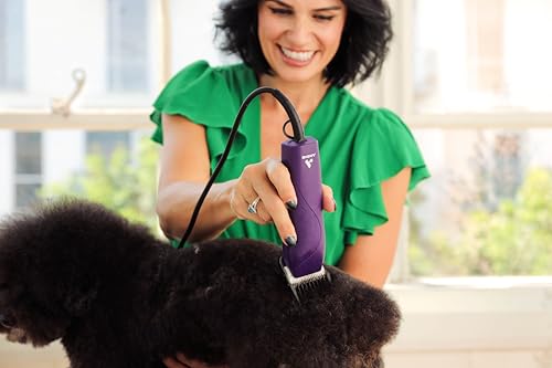 Andis 24820 EasyClip 7-Piece Detachable Ceramic Blade Clipper Kit, Purple | Single-speed quiet comfortable motor, 12ft power cord, dog grooming kit with 4 combs - style: New Model