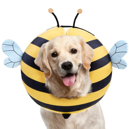 PAWCHIE Inflatable Dog Cone Collar Alternative, Soft Dog Cone for Medium to Large Dogs After Surgery, Adjustable Neck Recovery E-Collars Donut Collar with Cute Bee Shape, Yellow L - color: Yellow, size: L(Neck:16"-18")