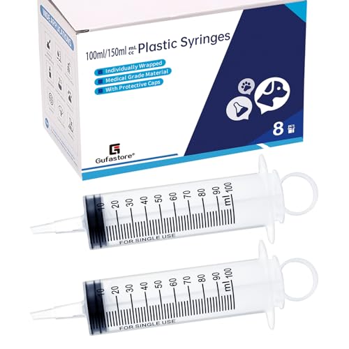 8 Pack 100ml Plastic Syringe for Scientific Labs, Dispensing, Measuring, Watering, Refilling, Multiple Uses - size: 100ml-8Pack