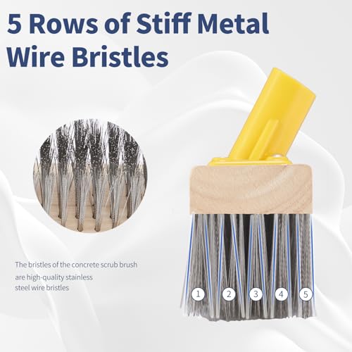 Stainless Steel Deck Brushes with Long Handle for Scrubbing Concrete Floor | 60" Concrete Floor Scrub Brush with Long Handle, Metal Stiff Wire Scrubber Broom for Garage, Patio, Garden, Outdoor Stain