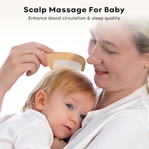 Yoofoss 4 Piece Baby Brush and Comb Set, Wooden Baby Brush with Natural Ultra Soft Goat Hair, Baby Hair Brush for Newborn, Baby Brush Set for Boy Girl - color: Wood
