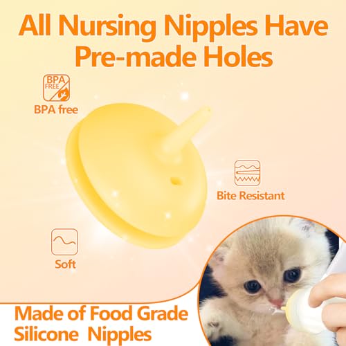 Pet Feeding Bottle,3 Pack Wide Mouth Angled Nursing Bottle, 3 Sizes Nipples with Ventilation Valve Resistant Tearing Perfect for Puppies, Kittens, Small Wildlife(Yellow) - color: white