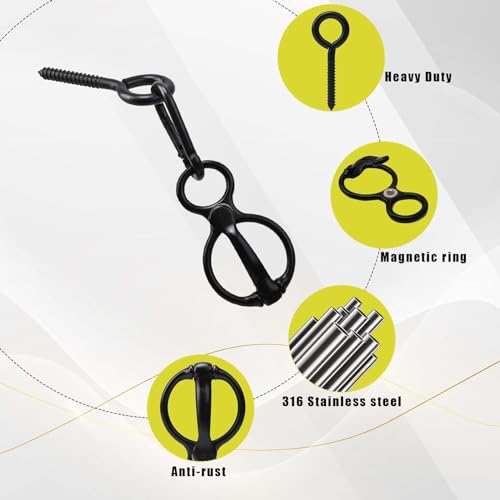 2pcs Horse Tie Ring, Heavy Duty Tie Ring Horse Training Equipment with Eye Bolt,Quick snap,Humane and Safe Tie Way,Black - style: Black-2PCS