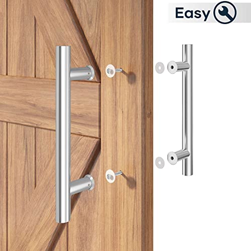 12" Stainless Steel Double Sided Push Pull Door Handle,H Shape Sliding Door Handle,Brushed,Fit for Glass Door Wooden Door,2 Pack - size: 12inch*2