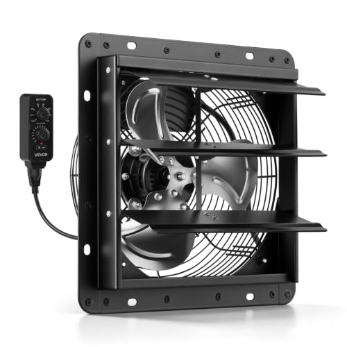 VEVOR 10 inch Shutter Exhaust Fan Wall-Mount Variable Speed Temperature, Automatic Louvers Sturdy Steel Housing, Low Noise, Ventilation and Cooling for Attic, Garage, Barn, Greenhouse, Workshop - size: 10 Inch