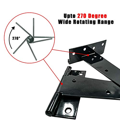 HLMOptimo Heavy Duty Tee Hinge - All Size Black Rustproof Shed & Gate Hinge (2 pcs, 12 inch) - size: 12 Inch, style: 2 pcs