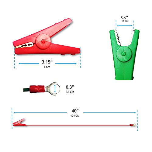 QMARK 2 Pcs Electric Fence Jumper Leads Cable, O-Terminal | Crocodile Clip, Fencing System Wire, Energizer Connector, Green and Red