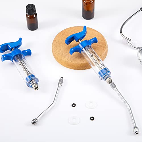 2 Pieces Syringe with 2 Drench Nozzle 20ml Adjustable Dosage Reusable Drench Gun Syringe for Sheep, Goats(Blue) - color: Blue