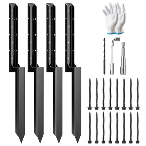 VIVOSUN 6 Pack Fence Post Repair Kit | Heavy-Duty Ground Spike with Gloves for Repairing Tilted or Broken Wood Posts