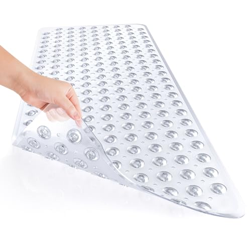 AmazerBath Shower Mat Non Slip 40 x 16 Inches, Shower Stall Mats with Suction Cups and Drain Holes, Non Slip Bath Mat for Tub for Elderly & Kids, Clear - color: Clear, size: 40" x 16" (Rectangular)