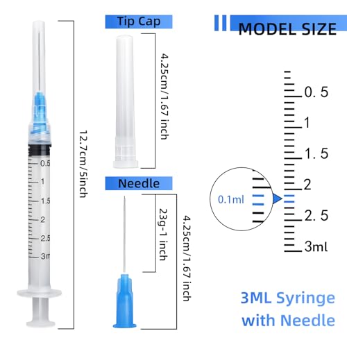 20 Pack 3ml Syringes with 23G 1 Inch, Disposable Luer Lock Syringe Individually Sterile Packed for Scientific Lab, Liquid Measuring and Dispensing - size: 3ML-23G-1IN