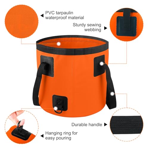 5 Gallon Bucket for Cleaning, Collapsible Mop Bucket Wash Basin Foldable Car Wash Buckets for Fishing Shower Travel, Portable Water Storage Containers for Household RV Essentials and Beach Supplies - color: Orange, size: 20L