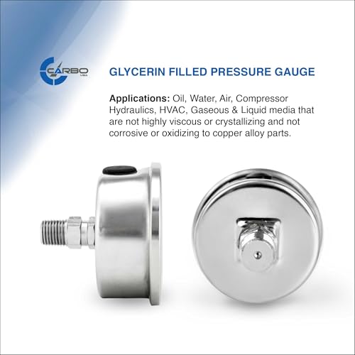 Compound Pressure Gauge -30 inHg to 160 PSI, Liquid Filled, 2.5" Dial, 1/4 NPT Back Mount, 304 Stainless Steel Case, Brass Wetted Parts, Dual Scale PSI/inHg - ASME B40.1 Grade A - size: -30 inHg to 160 PSI, style: STANDARD