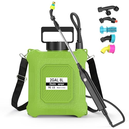 Battery Powered Sprayer 2 Gallon Electric Garden Sprayer for Plants & Weeds | Spray plants, tackle weeds & patios. USB-C rechargeable, 6 nozzles, stainless steel wand for all outdoor tasks. - color: GREEN