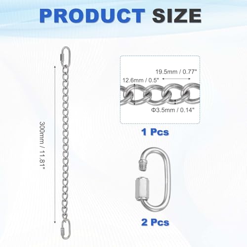 PATIKIL Gate Chain Lock, (11.9Inch, Silver) (1 Pcs)304 Stainless Steel Hanging Chain Lock for Stall Barn/Cabinet/Fence/Hammock/Pet Cages - size: 11.9Inch