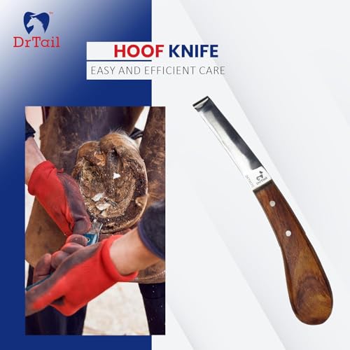 Hoof Knife Double Edged Curved Blade – Stainless Steel Curved Blade Farrier Tool with Wooden Handle, Multipurpose Hoof Trimming Knife for Livestock, 3-Inch Blade, 8.5-Inch Overall (Right Hand) - style: Regular Blade - RH