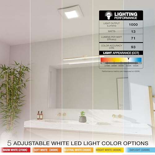 Bathroom Exhaust Fan with Light, 50-80-110 CFM, BEL5080110 | Energy Star and HVI Certified, No-Attic Roomside Install, Ultra-Quiet DC Motor, Dimmable 5-CCT LED, 5-Yr Warranty, US Support - size: LED Light