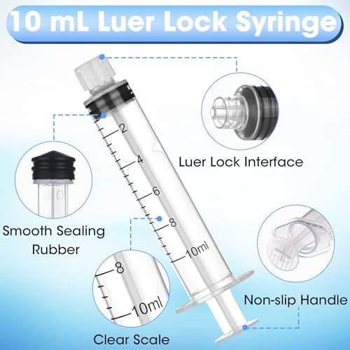 20 Pack 10ml/cc Luer Lock Syringe with Caps, Plastic Syringe without Needle for Liquid, Sterile Individually Wrapped - style: 10mL