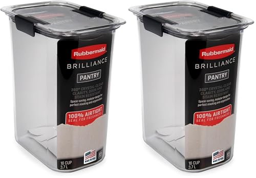 Rubbermaid Brilliance Food Storage Container, 16-Cup, Airtight | Clear/Grey | For Pantry Organization | Pack of 2 - size: Set of 2