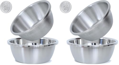Paoli 304 Stainless Steel Fine Mesh Colander Set, 2QT Large Capacity Strainer with Mixing Bowl — Rinse Fruits, Veggies, Rice & Drain Pasta, Dishwasher Safe (2-Piece) (Pack of 2) - color: Primary Colors, size: 2qt (Pack of 2)
