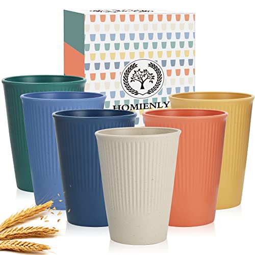 Homienly Drinking Glasses Wheat Straw cups,Unbreakable Alternative to 12oz Plastic Cups,Stackable and Lightweight Cups for Juice,Iced coffee-Colorful - color: Grain, size: 12 Ounces
