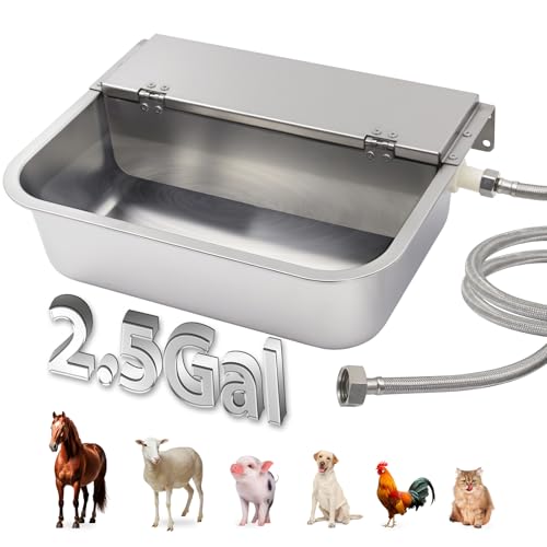 2.5 Gal Automatic Dog Water Dispenser,Self Filling Stainless Steel | Float Valve Auto-Refill |Fits 3/4" GHT | Wall Mount & Floor Use | Anti-Slip|Drain Plug| For Dogs, Cats, Chickens & Livestock
