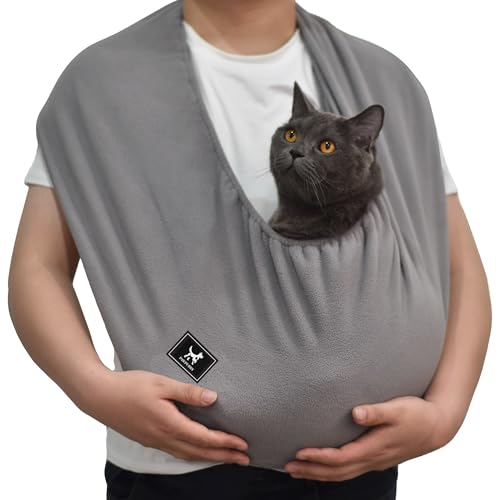 Cat Sling Carrier, Ultra-Soft Polar Fleece, Fits 3-13 lbs, Size M | Elastic One-Piece Metal-Free Pet Cuddle Bag for Indoor Home Use, Warm Cozy Wearable Carrier for Cats and Kittens, Dark Gray - color: Dark Gray, size: Medium (Regular)